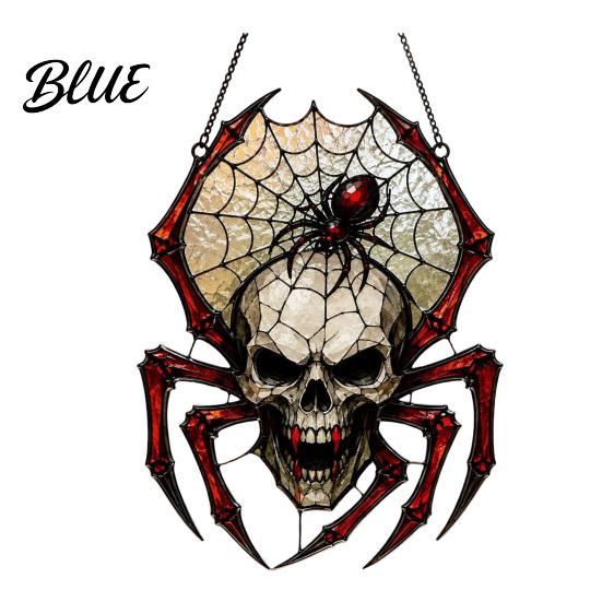 Indoor Porch Hanging Decor Halloween Wind Chime Skull Spider Suncatcher Double Side Printed Acrylic Window Dark Aesthetic Room Accents Ornament,