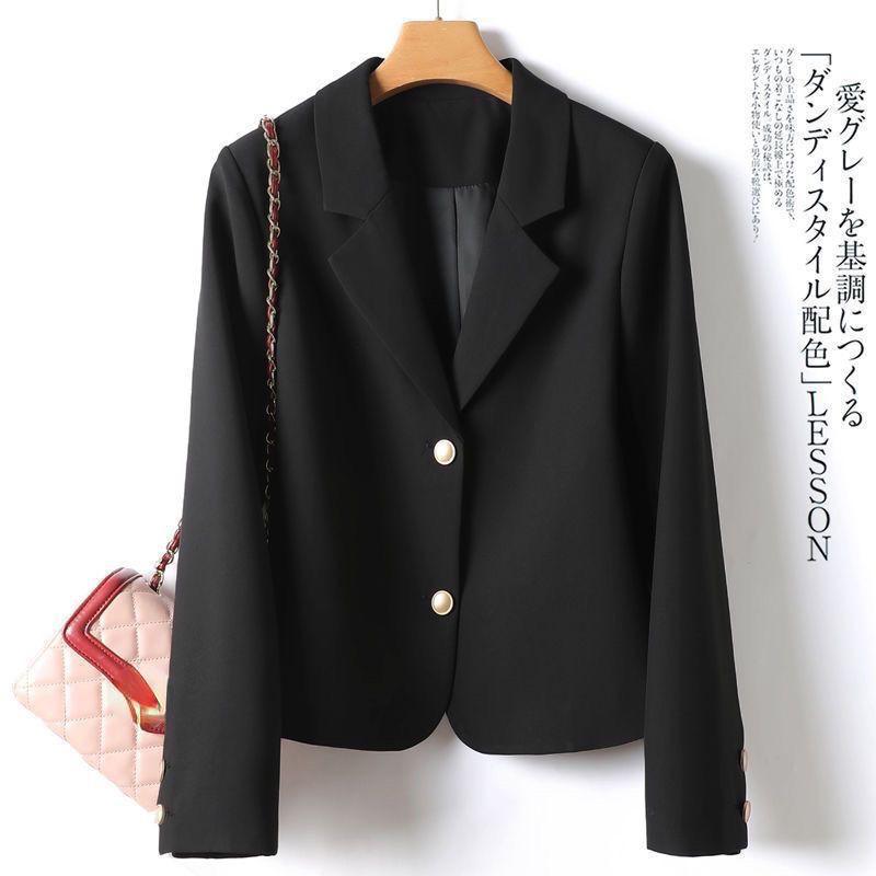 Весенний новый кремовый пиджак с воротником на бедрах, женский нишевый дизайн, повседневный маленький пиджак M чёрный