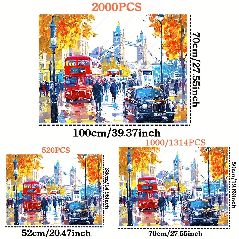 2000/1314/1000//520pcs Jigsaw Puzzles for Adults - Vibrant London Street Scene with Big Ben & Red Bus, High-Quality Paper, Por
