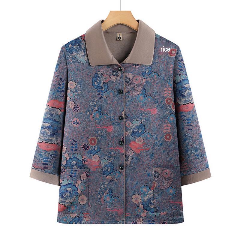 Elderly Women's Retro Floral 3/4 Sleeve Top