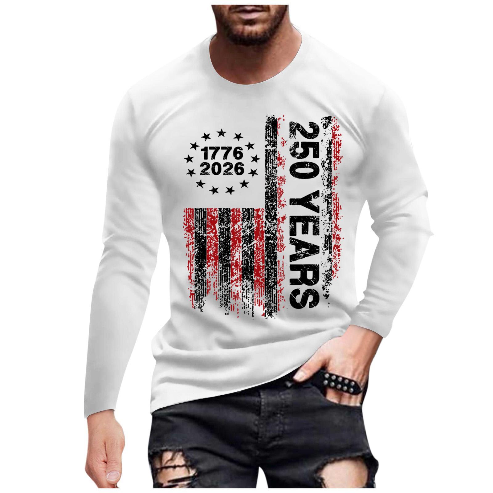 

Men s Flag Print Top Long Sleeve T-Shirt Men s Casual Round Neck Long Sleeve T-Shirt XL білий