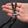 Obsidian Tiger Eye Hematite Cross Beaded Necklace For Men Fashion Accessory