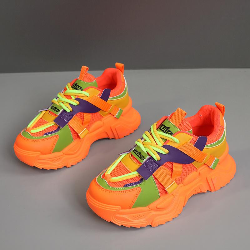 ZYCK New Sports Shoes Color Matching Thick-soled Student Leather Heightening Shoes