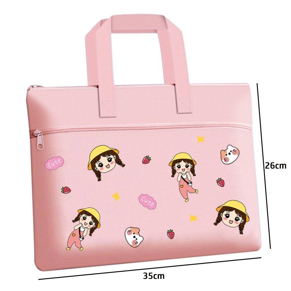 New Double Layer Cartoon File Bag Canvas Zipper File Bag Cartoon Large Capacity Student Tote Tutoring Class