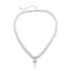 Brides Wedding White Pearl Vintage Artificial Diamond for Cross Pendant Necklace