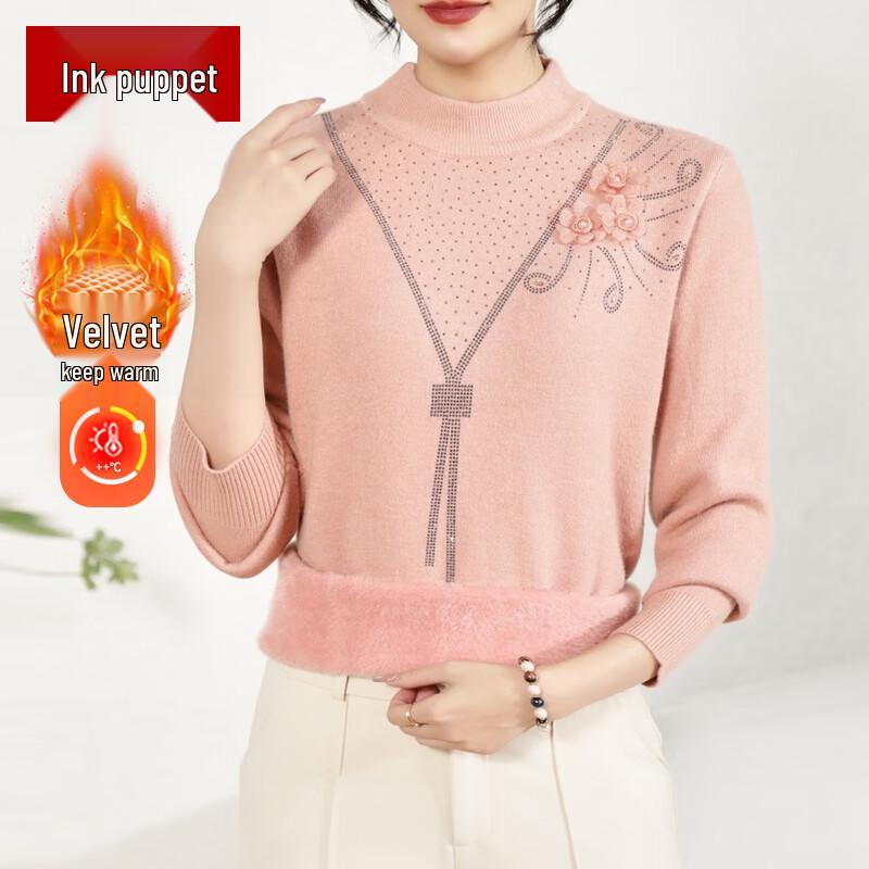 

Mom s Winter Fleece-Lined Half-High Collar Knit Sweater 3XL