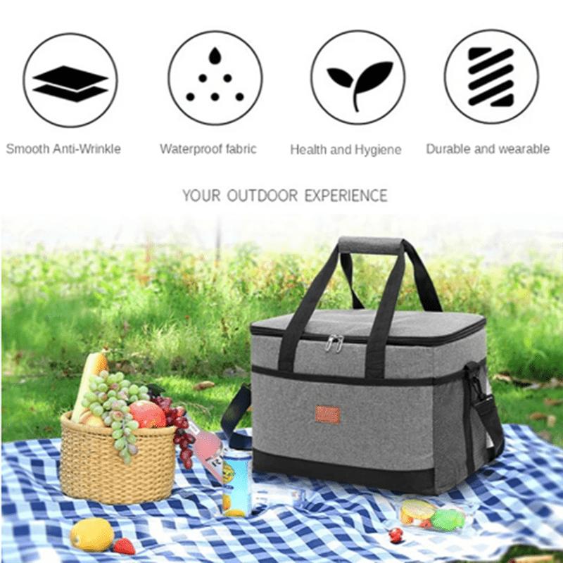 40L Picnic Cooler Bag with Zipper Closure, OXFORD Waterproof, EVA Foam Insulated, 2 Ice Packs, 47x28.5x30 Cm, Gray Black less
