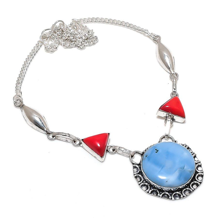 

Owhyee Opal, Coral Gemstone 925 Sterling Silver Jewelry Necklace 18