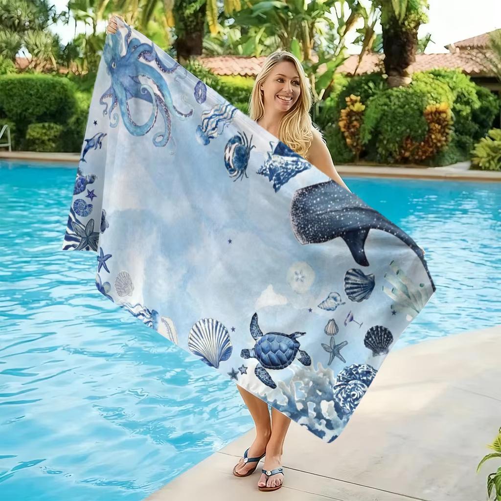 1pc Sand-Free Quick-Dry Marine Life Beach Towel, Ideal for Beach, Pool, Yoga, Gym and Daily Home Use. Stylish Pattern, Great Gif