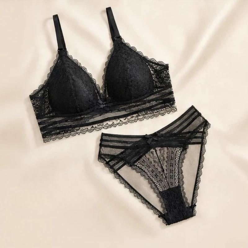 French Lace Lingerie Set, Women's Sexy Elegant Bra and Panty Set, Nylon Spandex