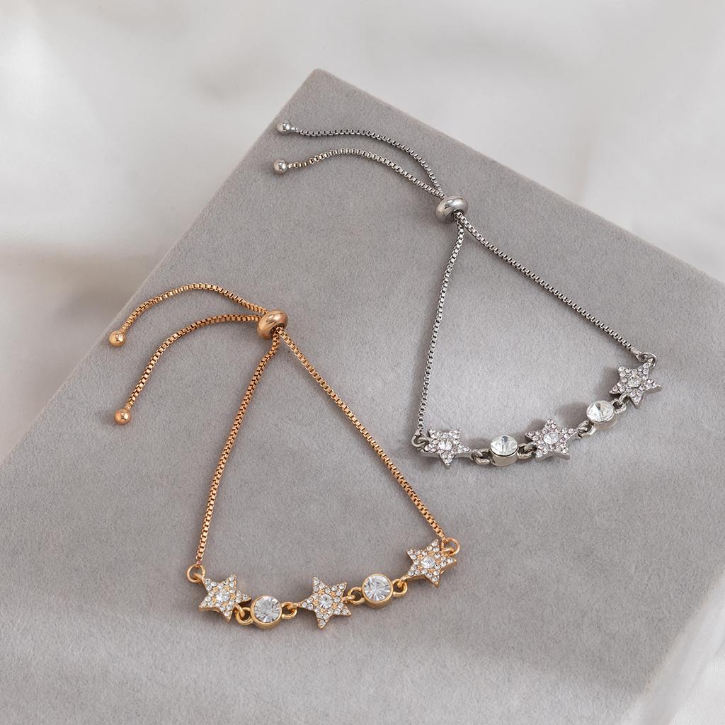 Accessories, versatile single-layer box chain micro-inlaid jewelry, simple star-shaped flower full diamond adjustment bracelet