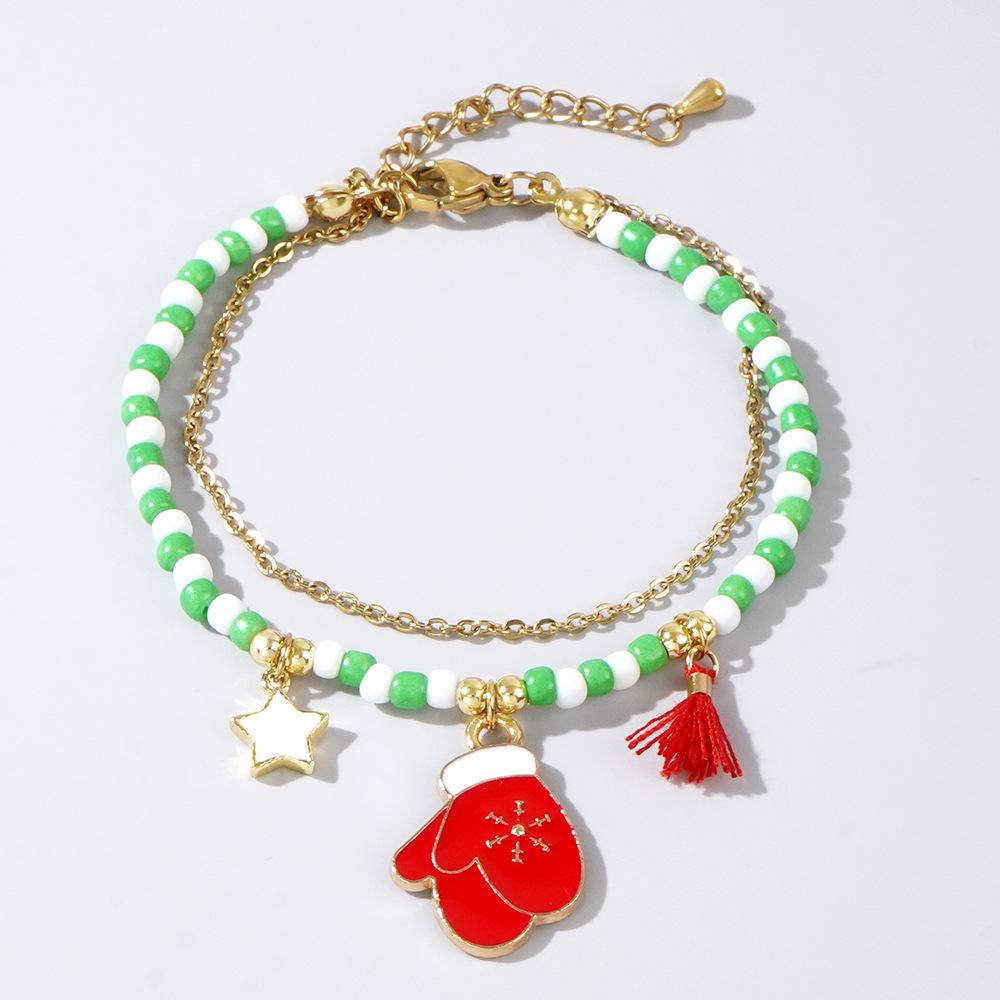 Cross-border Christmas Series Santa Claus & Snowman Seed Bead Multi-Layer Bracelet with Pendant & Glove Charms