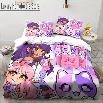 Bettwäsche-Set mit niedlicher Aphmau-Figur aus dem Cartoon-Spiel mit Flügeln für Jungen und Mädchen (Einzel-, Doppel- und Kingsize-Größe) – Bettbezug und Kissenbezug für Erwachsene