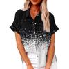 Women's Fashion Loose Casual Short Sleeve Lapel Button Down Shirt Printed T-Shirt Top