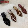 Fashion Fashion Shallow Women Low Heel Sandals Shoes Female Summer Spring Pointed Toe Footwear T-Strap Ladies Heeled Sandals Shoes