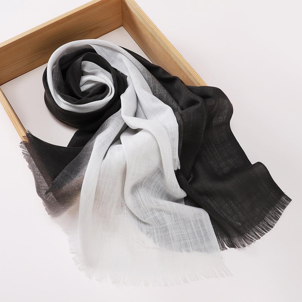 New two-color spliced bamboo cotton scarf, women's bag head color yarn scarf