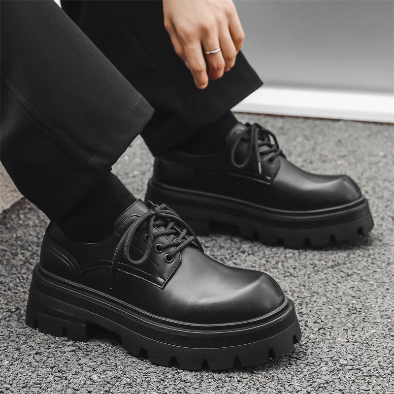 

men casual business office platform shoes lace-up derby shoe black stylish original leather sneakers youth gentleman footwear 270 чёрный