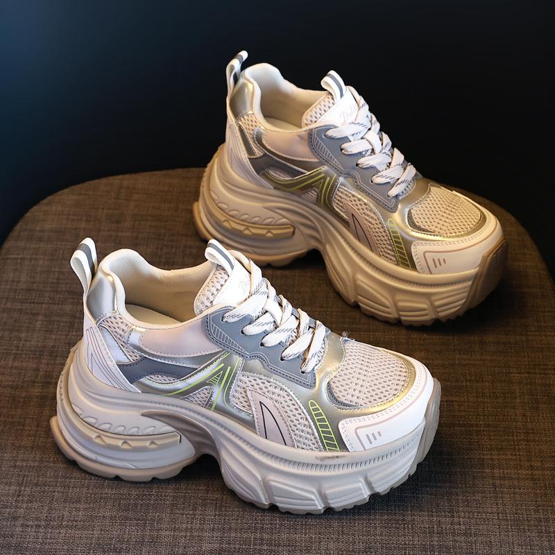 Fashion Sneakers for Women 2025 Spring Autumn with Thick Soles Increased Height Inside Breathable Mesh Dad Shoes Womens Vulcanized Shoes