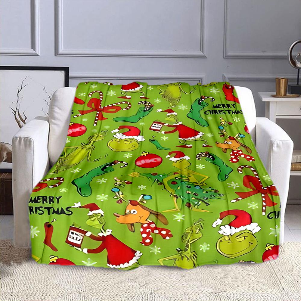 Grinch Christmas Pattern Blanket Patterned Flannel Blanket Perfect for the Bedroom Living Room, Sofa, or a Little Nap