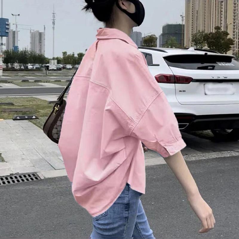 Women Loose Solid Half Sleeve Casual Blouse Shirt For Daily Commute