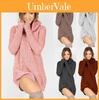 Elegant Women's Warm Knitted Jumper Mini Dress With High Neck Chunky Sweater Top