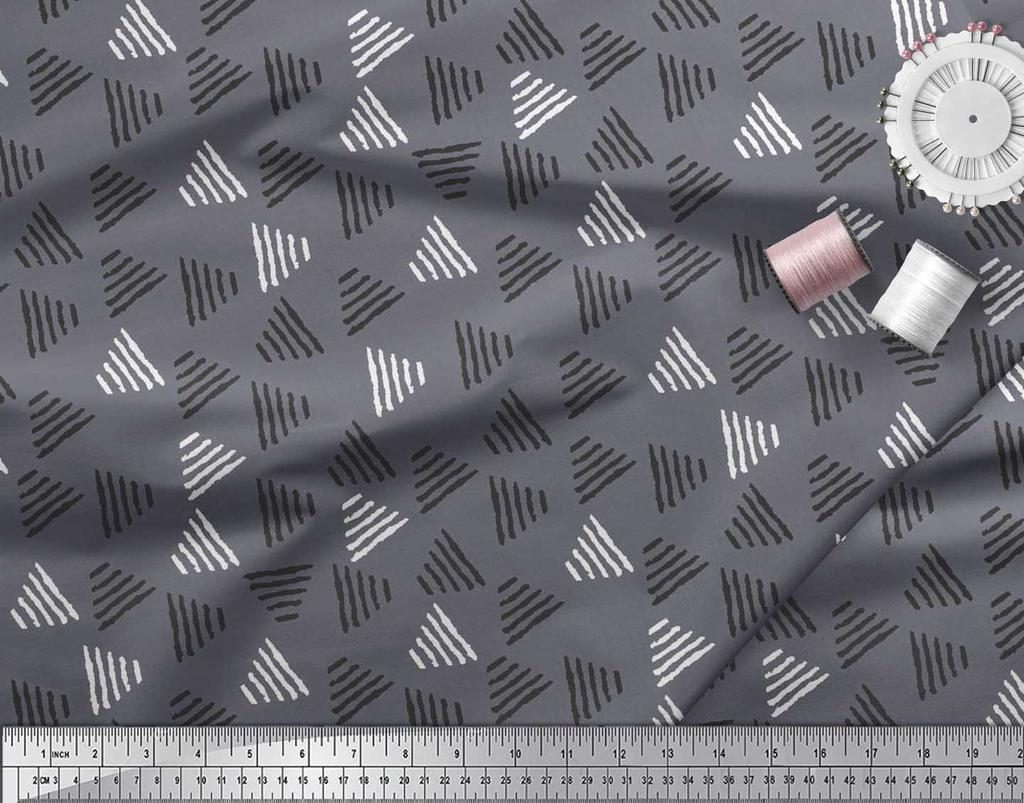 Soimoi Blue Japan Crepe Satin Fabric Triangle Block Print Fabric by the Yard 42 Inch