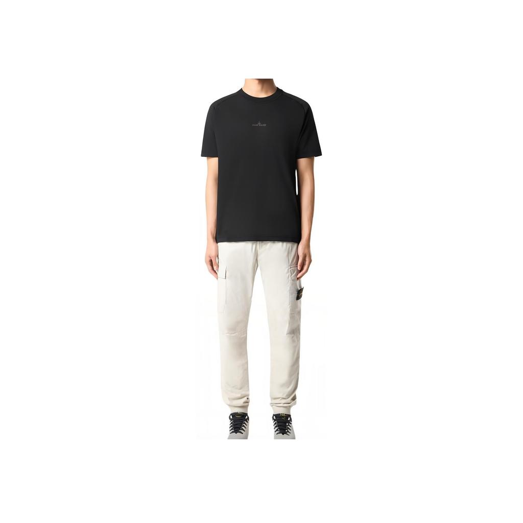 Stone Island Solid Color Letter Logo Crew Neck Slim Fit Raglan Short Sleeve T-Shirt Men Tops Black K1S152100020S0080-V0029