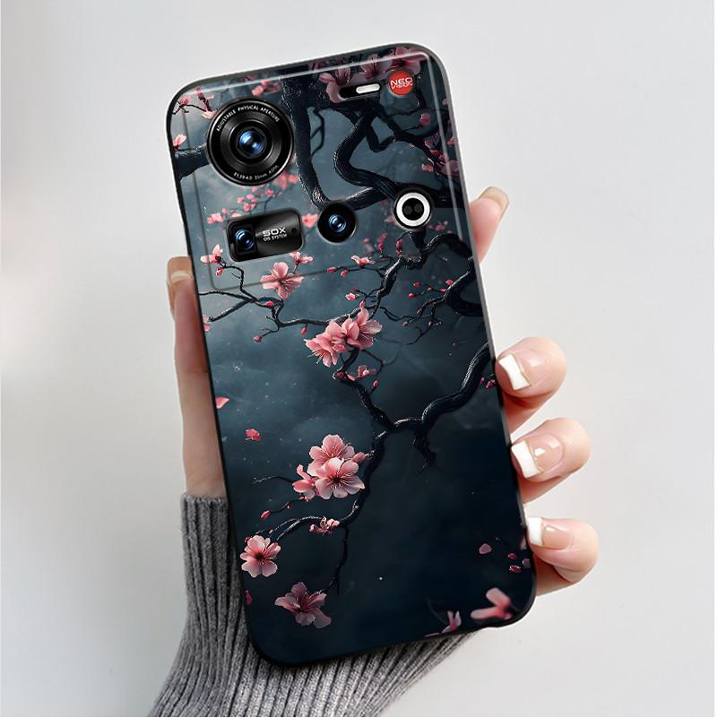 

For Nubia Z70 Ultra NX733J NX736J Phone Case Fashion Butterfly Flowers Black Soft TPU Cover For ZTE Nubia Z 70 Z70S Ultra Casing ZTE nubia Z70 Ultra