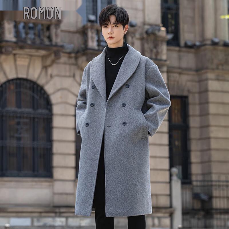 ROMON Men s Double-Breasted Mid-Length Trench Coat 3XL