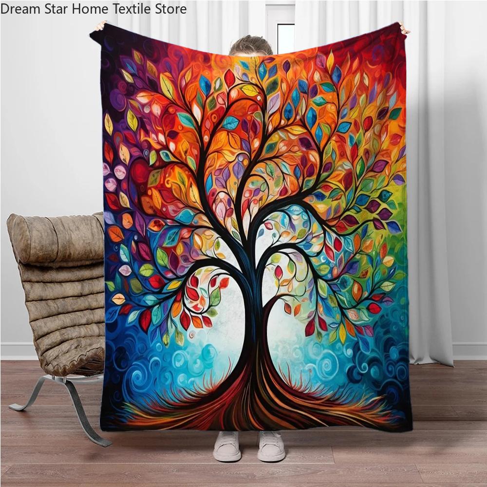 3D Abstract Tree Of Life Flannel Blanket Fluffy Children Sofa Plush Bedspread Throw Lunch Blanket for Sofa Bed Nap Cover Kids