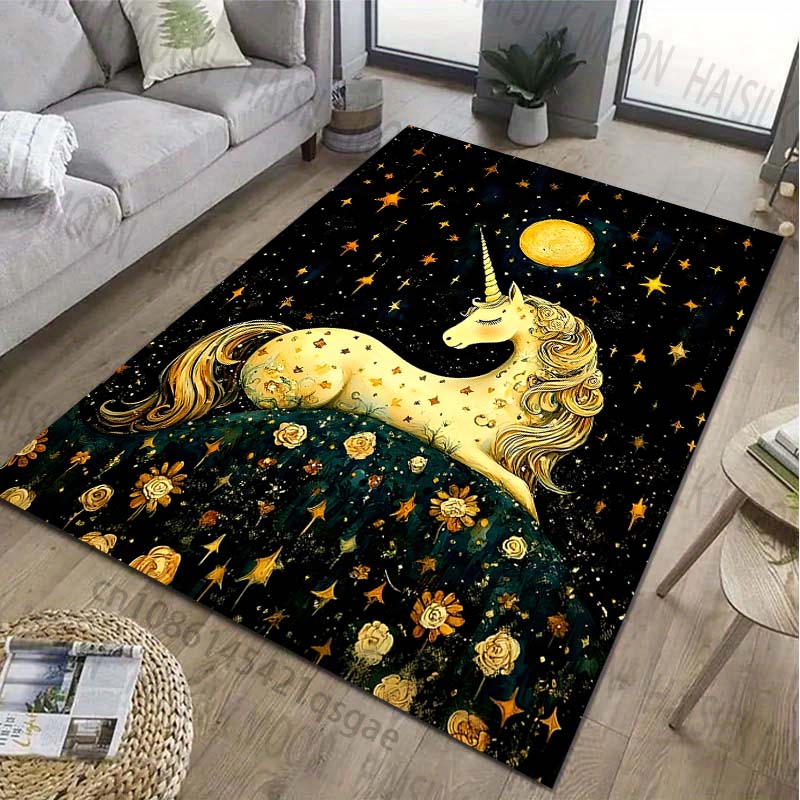 Unicorn Under the Stars Printed Carpet for Living Room Bedroom Bedside Bathroom Floor Mat Area Rugged Sofa Mat Home Decor