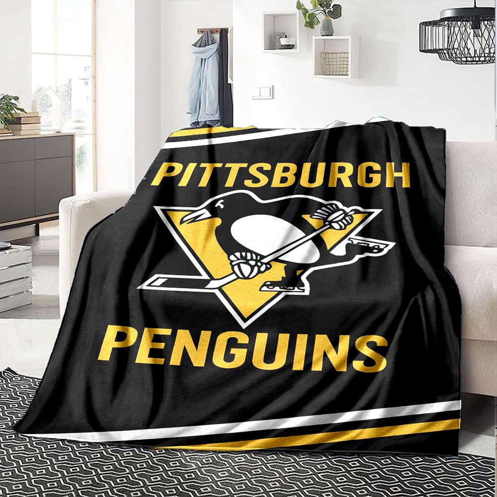 Pittsburgh Penguins Print Flannel Blanket High Quality Warm Comfortable Cover for All Seasons Perfect for Gifts Home Decor