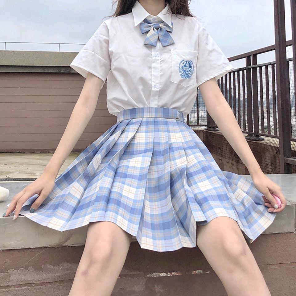 Authentic Japanese JK Plaid Mid-Length Student Uniform Set with Pleated Sailor Skirt