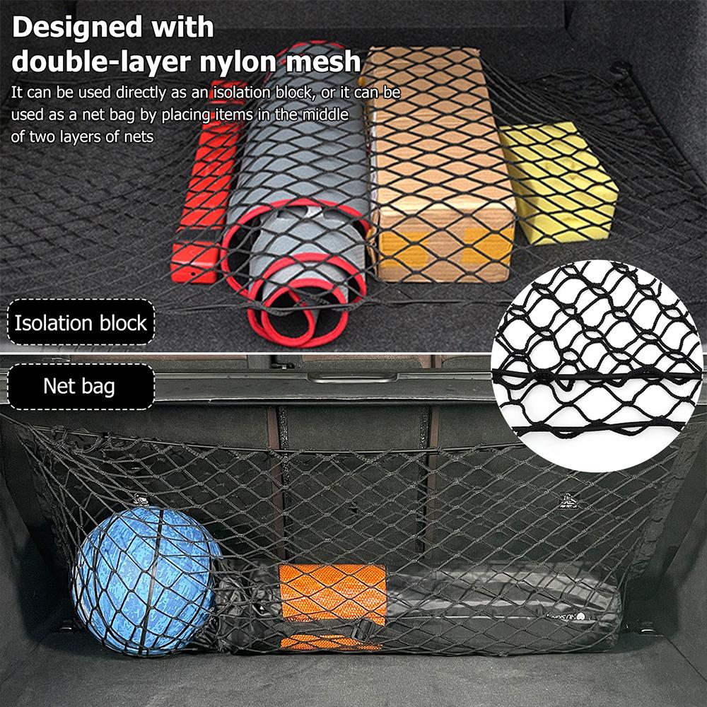 Car Trunk Cargo Net with 4 Hooks Adjustable Car Net Elastic Trunk Cargo Organizer Nylon Net Universal Car Accessory 60x110cm