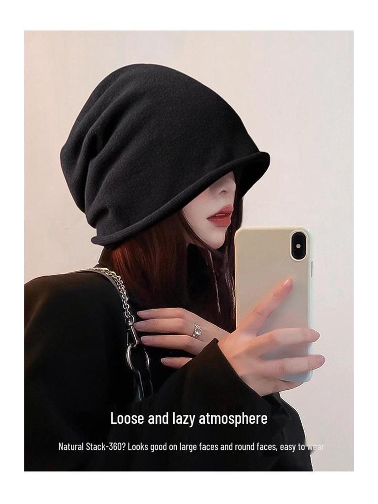 Korean Style Women's Slouchy Beanie - Autumn Winter Fashion, Versatile Roll-up, Warm for Postpartum and Cold Weather