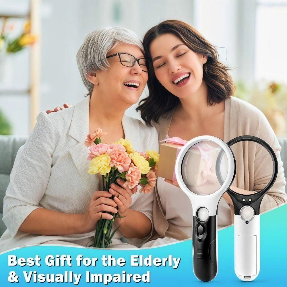 Double Lenses Jewelry Loupe 3LED Light Coins Stamps Magnifier  Kids Seniors Reading