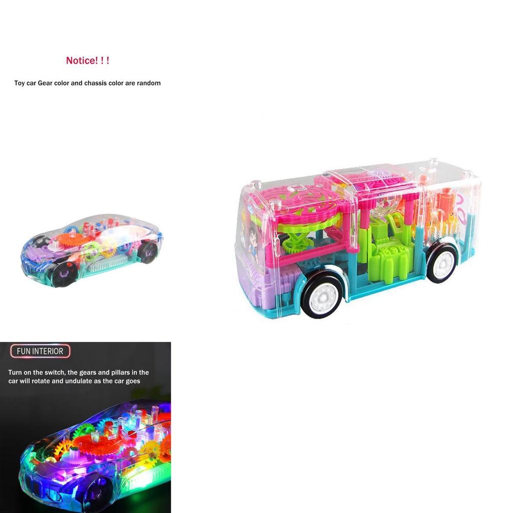 Electric Transparent Gear Led Light Music Car Model For Kids' Educational Toy Gift
