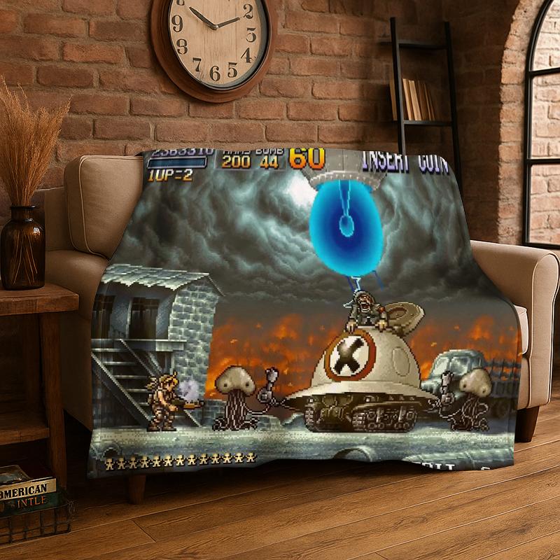 

Retro Game Metal Slug Cartoon Flannel Blanket Soft Warm Throw Blanket for Bedroom Living Room Bed Travel Camping Picnic Gift 75x90cm