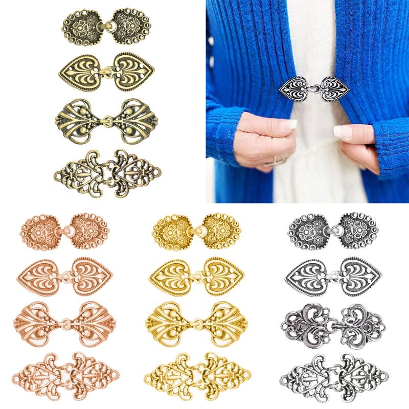 4 Pieces Vintage Sweater Clips Cardigan Clip Shawl Clips Retro Cloak Sweater Clips Antique Swirl Collar Clip Clasps