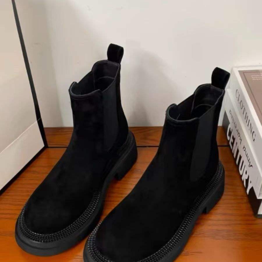 

Европейская станция 2025 осень и зима новые матовые мягкие кожаные круглый носок универсальные челси сигаретные ботинки на толстой подошве мартин короткие ботинки женские 35 чёрный