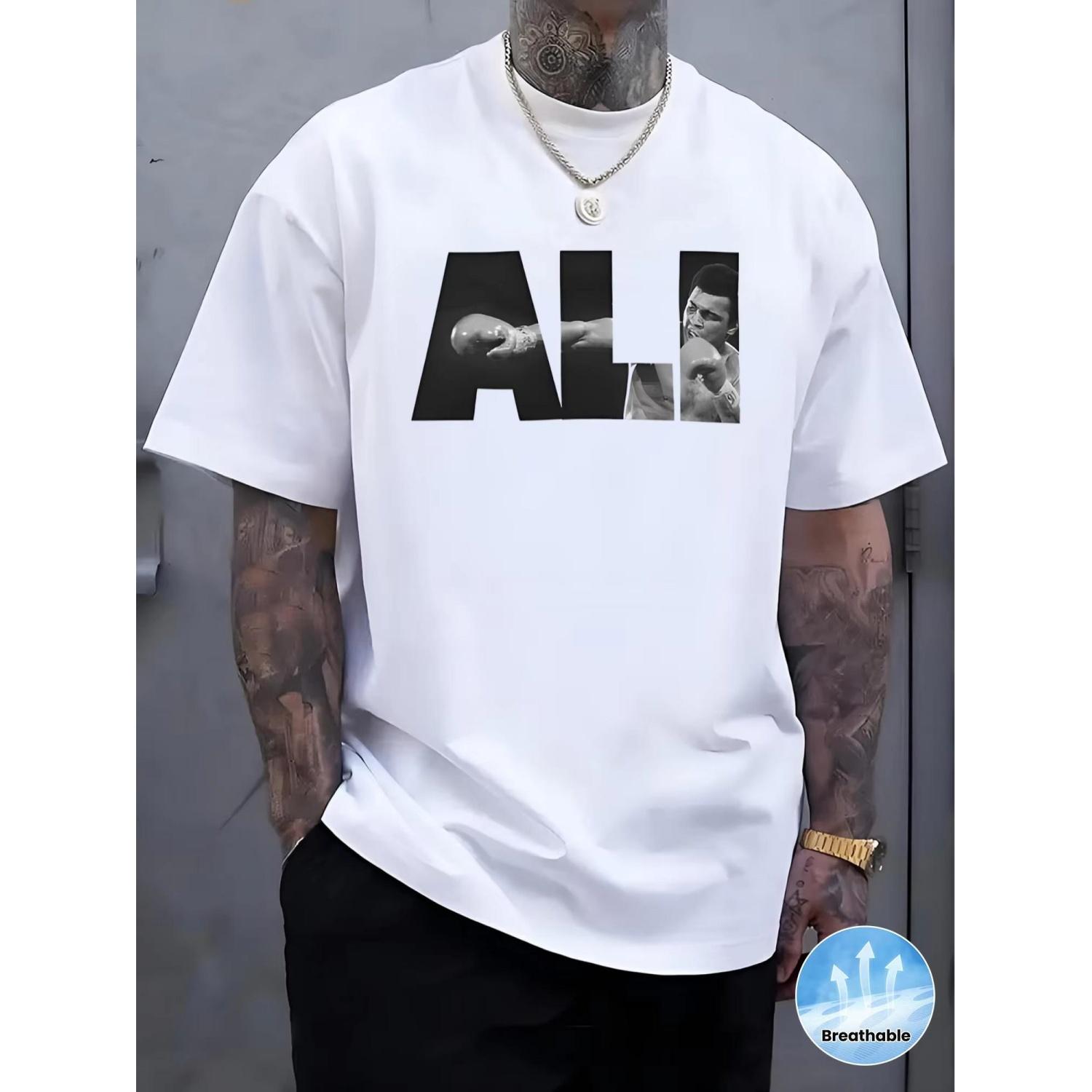 

Mens Casual Boxing Graphic TShirt Soft Breathable Summer Tee with Ali Tribute Print Regular Fit Round Neck for Gym Casual XXXXXL чорний