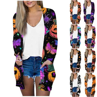 Women's Fashion Loose Casual Pocket Hallowen Long Sleeve Cardigan Jacket Tops