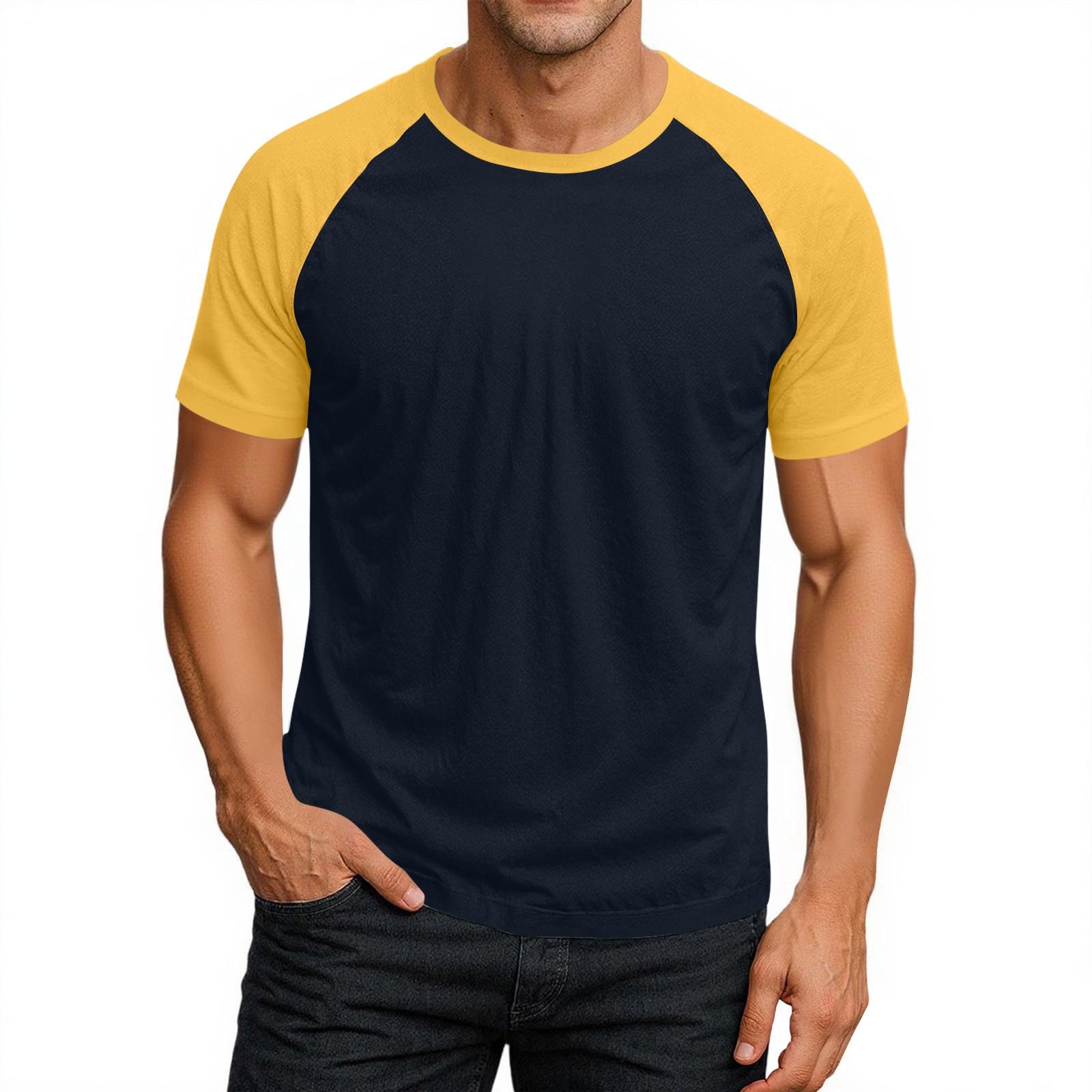 

Men s Round Neck Contrast Color Raglan Short Sleeve Top T-shirt XXL жовтий