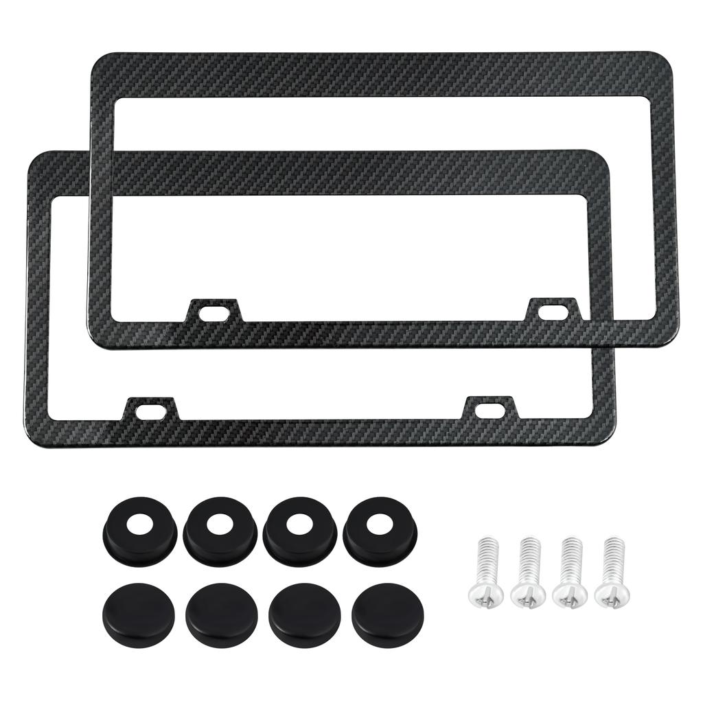 2PCS Universal American License Plate Frame With Screws Washer Caps Number Plate Car Stainless Plate Frame for Truck Vehicle License Plate Covers