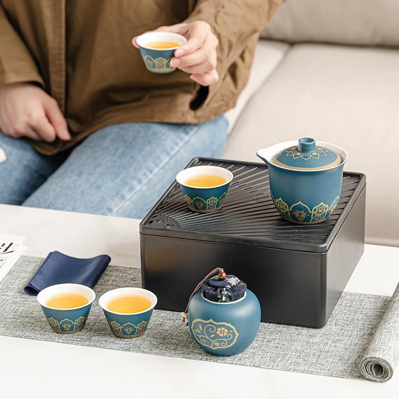Travel tea set Outdoor simple portable teapot Household Kung Fu tea set Kuaike cup business gift
