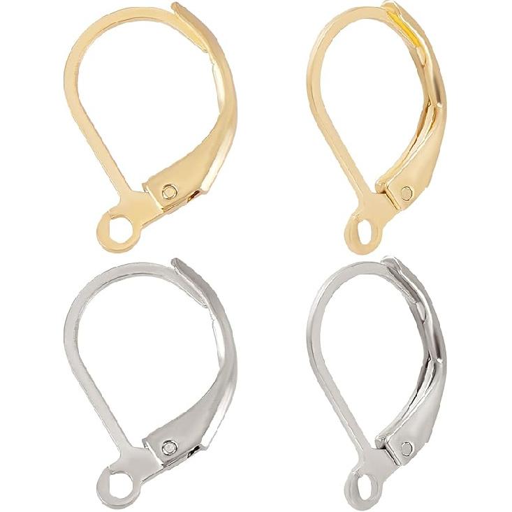 Beebeecraft 1 Box 16Pcs Round Leverback Hooks 24K Gold & 925 Sterling Silver Plated Stainless Steel Huggie Hoop Earrings Findings French Ear Wire