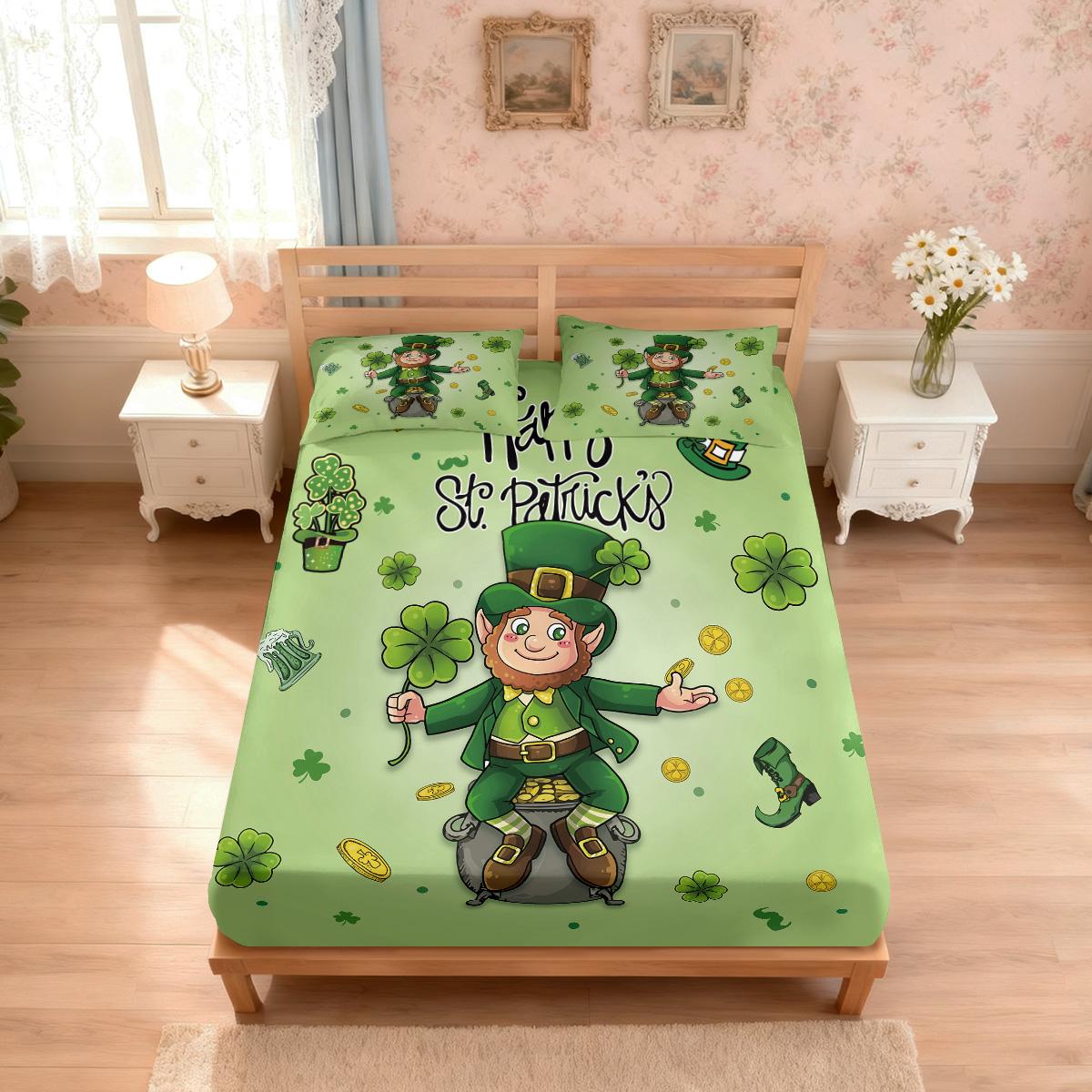 

3Pcs St. Patrick S Day Printed Chipless Bed Sheet Set Multi Size Soft Bed Cover Bedroom Bedding Machine Washable 90x191cm