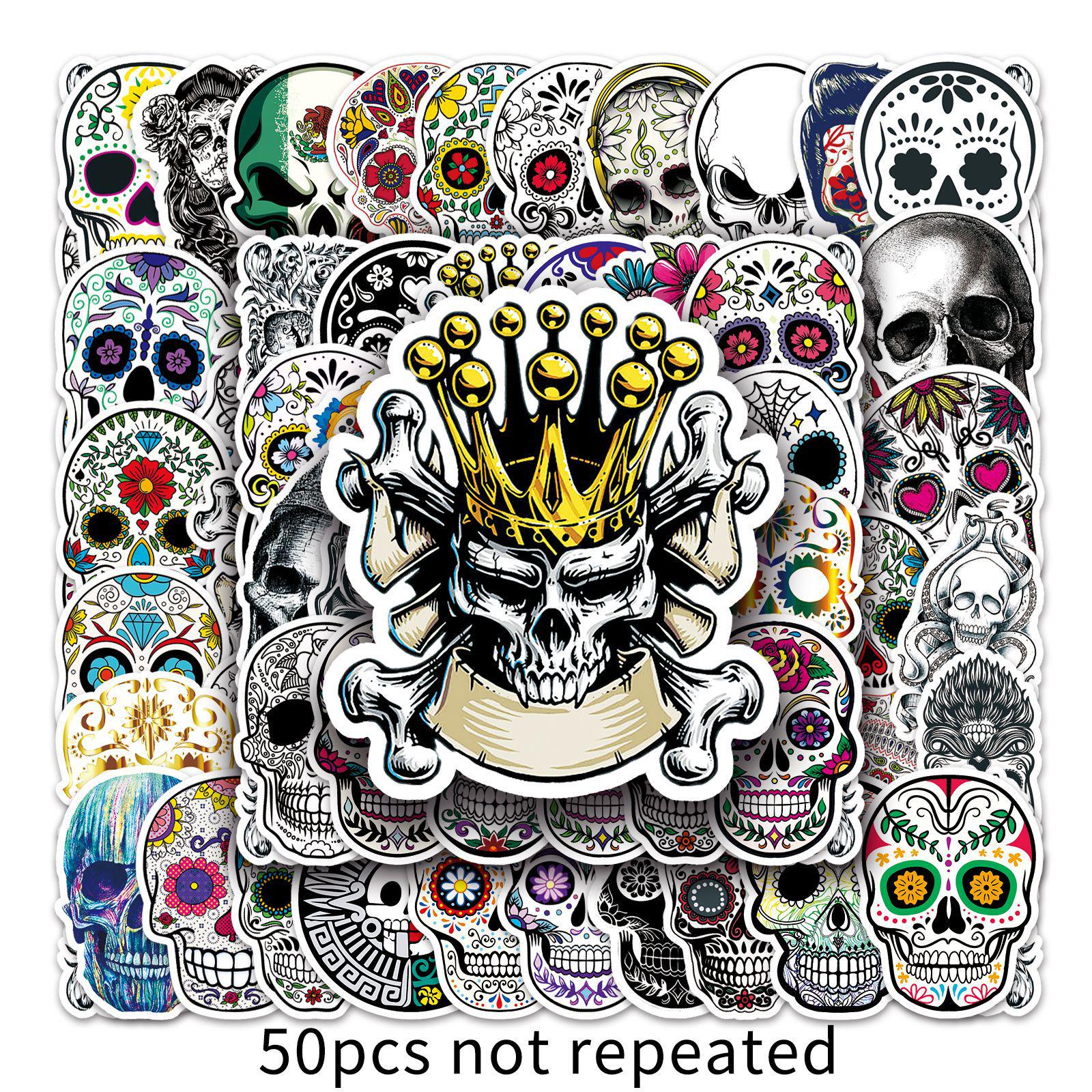 50 Unique Iridescent Horror Skull Halloween Graffiti Stickers for Suitcase & Fridge - Waterproof Festive Decorations