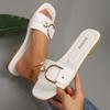 Women's Shoes, New Fashion Slippers, Classic Temperament Match, Solid Color Metal Decoration Square Head Flat Sandals