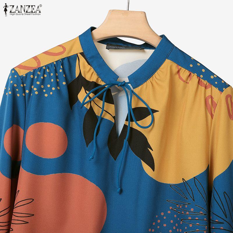 ZANZEA Women Long Sleeve Print Blouse and Shorts Casual Two Piece Suit Sets